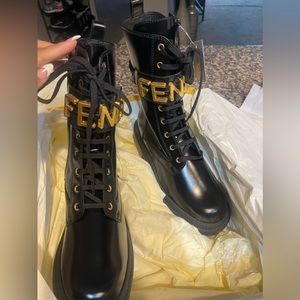 Fendi Fendigraphy Black Leather Biker Boots